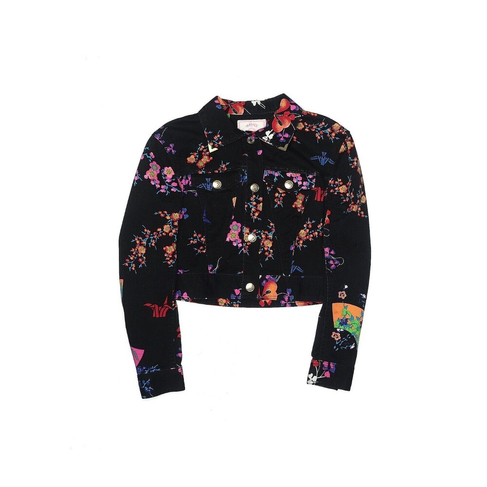 2011 VERSACE for H&M Black Floral Fan Origami Print Stretchy Jacket - US 4
